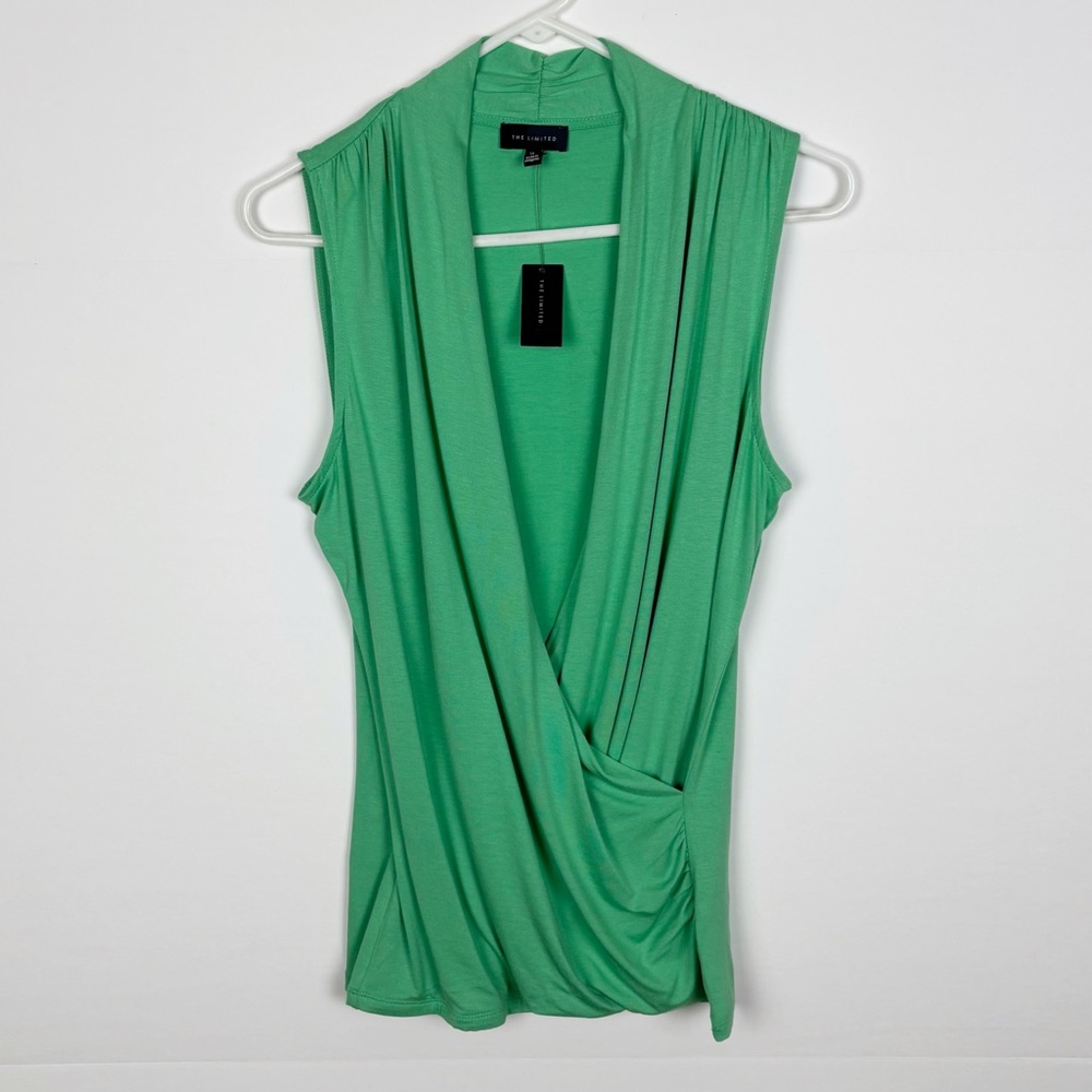 The Limited Faux Wrap Top Women’s Medium Mint Green Sleeveless Draped V Neck